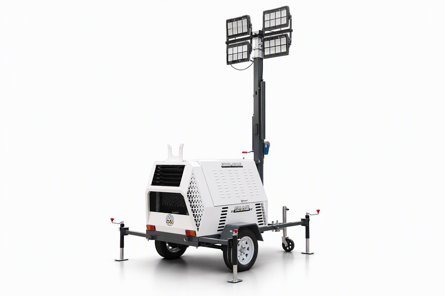برج إضاءة LED متنقل يعمل بالديزل بقدرة 4.5 كيلو واط مع سارية بطول 7 أمتار